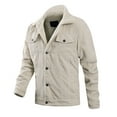 thumbnail image 1 of HOOMEUMY Mens Corduroy Fleece Lined Jacket Casual Workout Long Sleeve Clothes Fashion 2025 Trendy Classic Solid Coat Turndown Collar Jacket Padded Design White L, 1 of 3