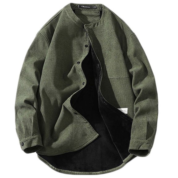 HOOMEUMY Mens Corduroy Warm Jackets 2025 Trendy Classic Solid Coat Crew Neck Jacket Loose Fit Design Casual Workout Long Sleeve Clothes Fashion Green XXXL