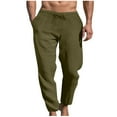 thumbnail image 1 of HOOMEUMY Mens Cotton Linen Pants Versatile Basic Elastic Waist Style Fashion 2025 Trendy Straight Trousers Pocketed Pants Drawstring Design Green L, 1 of 6