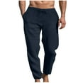 thumbnail image 1 of HOOMEUMY Mens Cotton Linen Pants Versatile Basic Elastic Waist Style Fashion 2025 Trendy Straight Trousers Pocketed Pants Drawstring Design Blue S, 1 of 6
