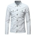 thumbnail image 1 of HOOMEUMY Mens Denim Cargo Jacket Fashion 2025 Trendy Classic Solid Coat Turndown Collar Design Slim Fit Stretch Button Down Jacket Casual Workout Long Sleeve Clothes White M, 1 of 4