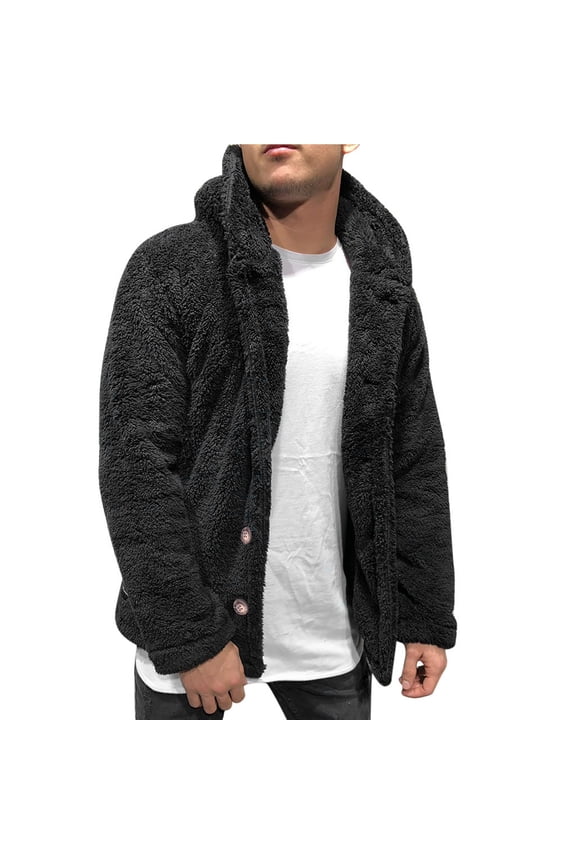 Mens Double-Faced Felvet Jacket Classic Solid Coat Front Open Jacket Buttons Design Casual Workout Long Sleeve Clothes Fashion 2025 Trendy Black XXL