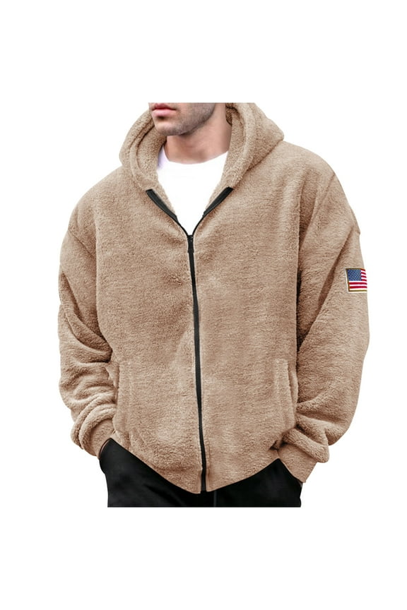 Mens Double-Faced Felvet Jacket Crew Neck Jacket Stretch Design Casual Workout Drop Shoulder Clothes Fashion 2025 Trendy Classic Solid Coat Khaki M