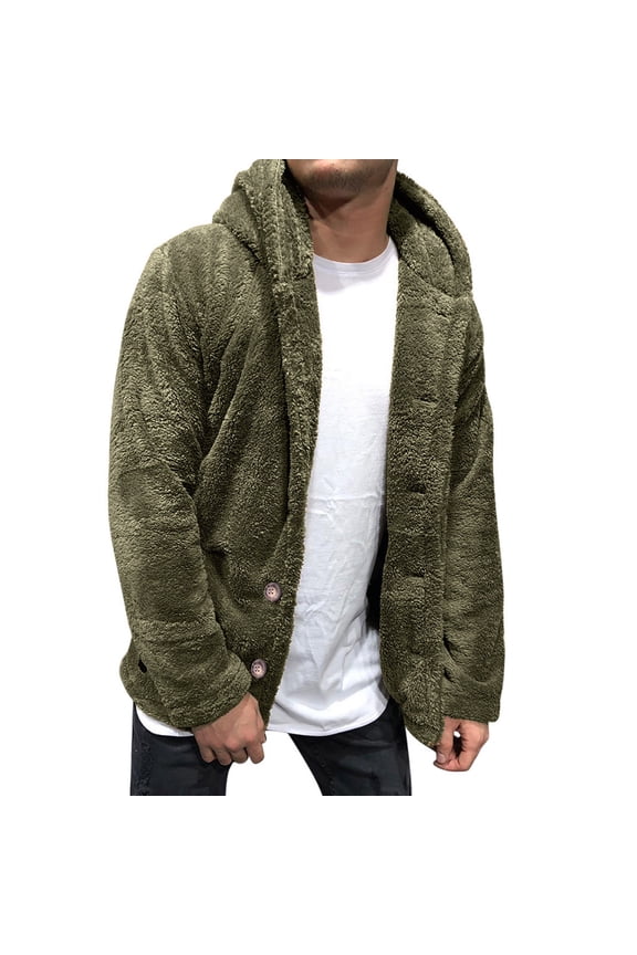 Mens Double-Faced Felvet Jacket Workout Long Sleeve Clothes Fashion 2025 Trendy Classic Solid Coat Front Open Jacket Buttons Design Casual Army Green XXXL