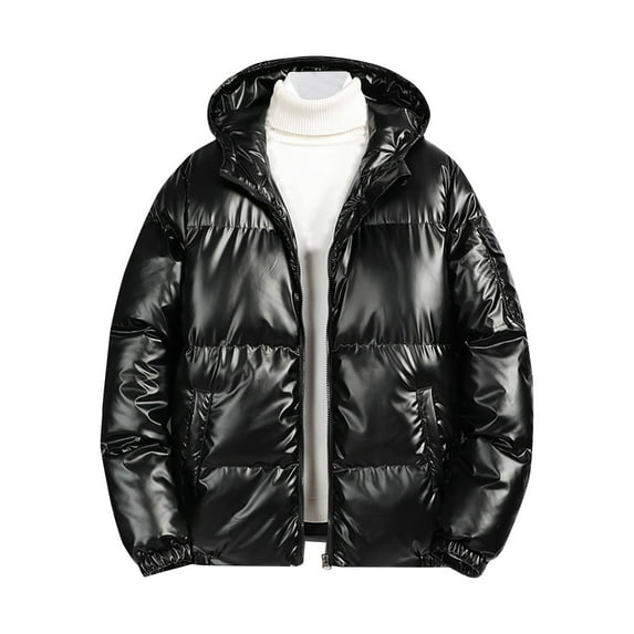 HOOMEUMY Mens Down Coat Deals 2024 Trendy Classic Solid Coat Crew Neck Jacket Hoodie Design Casual Workout Long Sleeve Clothes Fashion Black XXL