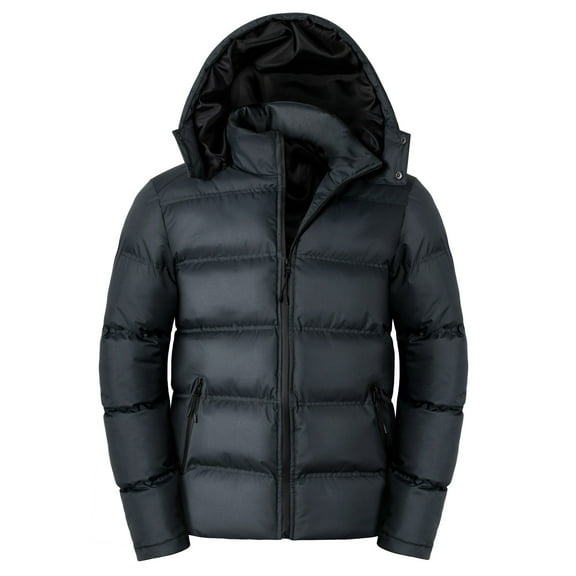 HOOMEUMY Mens Down Coat Fashion 2025 Trendy Classic Solid Coat Stand Collar Jacket Lightweight Design Casual Workout Long Sleeve Clothes Gray L