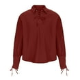 thumbnail image 1 of HOOMEUMY Mens Drawstring Retro Shirts Turndown Collar Tops Loose Fit Blouse Casual Basic Long Sleeve Shirts Fashion 2025 Trendy Classic Solid Design Red XXXL, 1 of 9