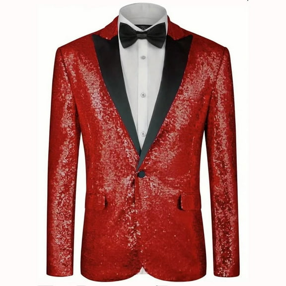HOOMEUMY Mens Dress Jacket Slim Fit Tailcoat Sequin Dress Coat Swallowtail Party Wedding Blazer Suit Jacket (Red,S)