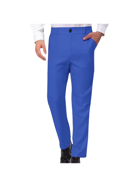 Mens Dress Pants Slim Fit Stretch Formal Pants for Men Golf Pants Wrinkle-Resistant Flat Front Chino Pant Classic Blue 12