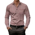thumbnail image 1 of HOOMEUMY Mens Dress Shirts Spring Business Casual Button Plaid Shirts Long Sleeve V-Neck Lightweight Comfy Print Shirt (Wine,XXXL), 1 of 9