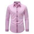 thumbnail image 1 of HOOMEUMY Mens Dress Shirts Spring Casual Business Patchwork Button-Up Lapel Collar Shirt Solid Color Long Sleeve Comfy V-Neck Lightweight Shirt (Pink,S), 1 of 6