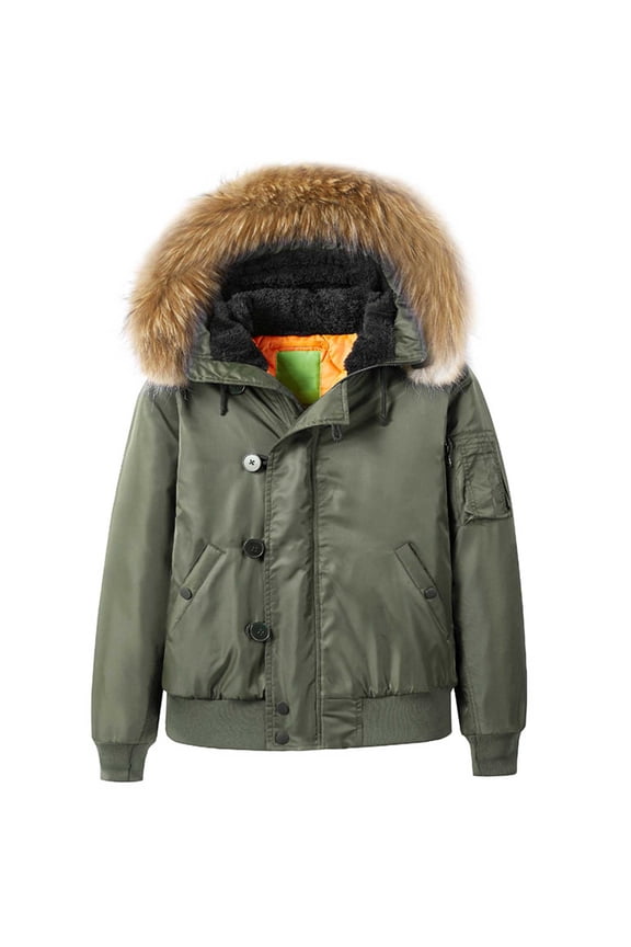 Mens Faux Fur Bomber Jacket Workout Long Sleeve Clothes Fashion 2025 Trendy Retro Solid Coat Crew Neck Jacket Thicken Design Casual Green L