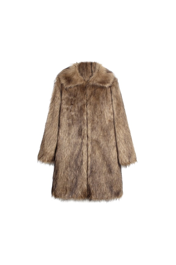 Mens Faux Fur Coat Casual Workout Long Sleeve Clothes Fashion 2025 Trendy Classic Solid Coat Turndown Collar Jacket Padded Design Coffee XXXL