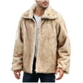 thumbnail image 1 of HOOMEUMY Mens Faux Fur Jacket Casual Workout Long Sleeve Clothes Fashion 2025 Trendy Classic Solid Coat Turndown Collar Jacket Loose Fit Design Khaki S, 1 of 8