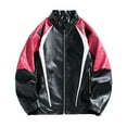 thumbnail image 1 of HOOMEUMY Mens Faux Leather Jacket Fashion 2025 Trendy Colorblocked Coat Stand Collar Design Zipper Closure Biker Motorcycle Streetwear Jacket Casual Workout Drop Shoulder Clothes Red M, 1 of 6