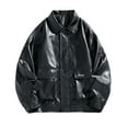 thumbnail image 1 of HOOMEUMY Mens Faux Leather Jacket Fashion 2025 Trendy Classic Solid Coat Turndown Collar Design Loose Fit Biker Motorcycle Streetwear Outwear Jacket Casual Workout Drop Shoulder Clothes Black L, 1 of 6