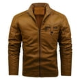 thumbnail image 1 of HOOMEUMY Mens Faux Leather Jacket Long Sleeve Clothes Fashion 2025 Trendy Retro Solid Coat Stand Collar Design Slim Fit Biker Zipper Pockets Motorcycle Jacket Casual Workout Yellow M, 1 of 8