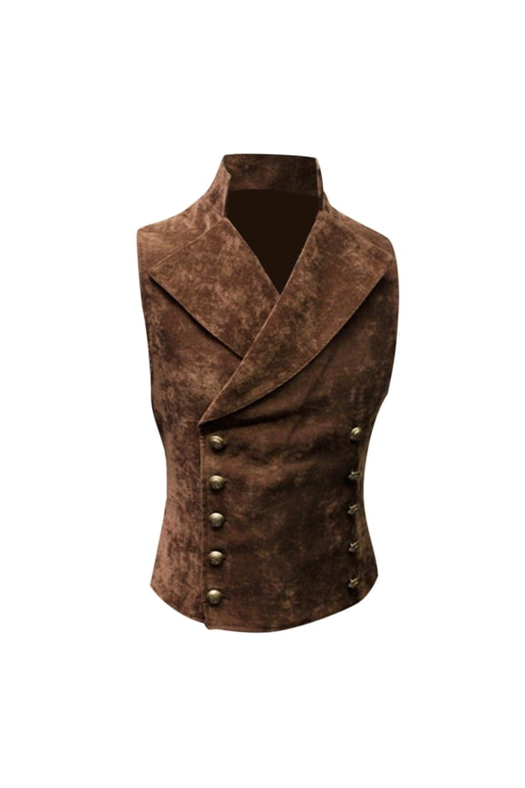 Mens Faux Wool Vest Fashion 2025 Trendy Retro Solid Coat Stand Collar Design Gothic Steampunk Double Breasted Victorian Vest Casual Workout Sleeveless Clothes Brown XXXL