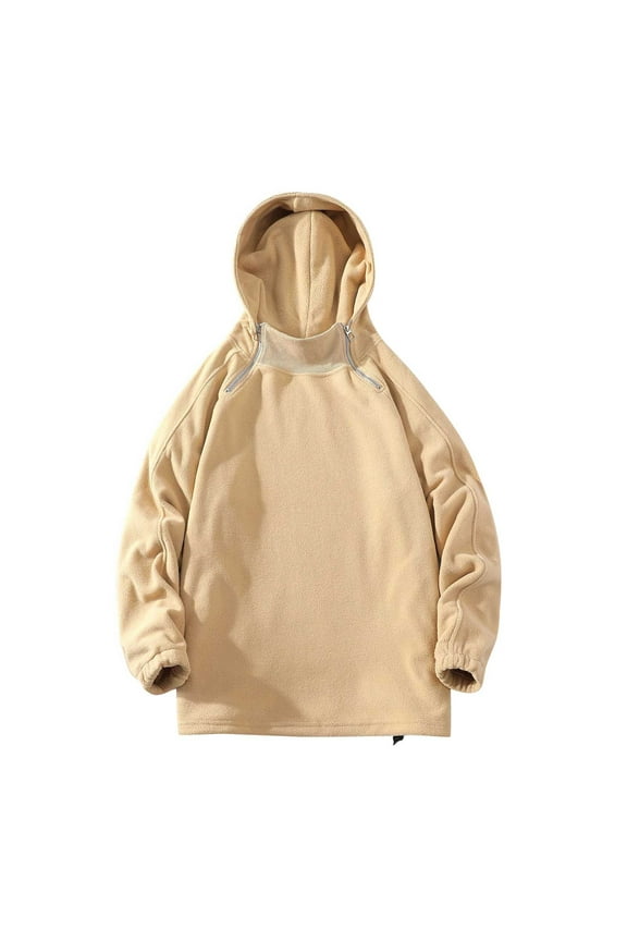 Mens Fleece Jacket Crew Neck Jacket Pockets Design Casual Workout Raglan Sleeve Clothes Fashion 2025 Trendy Classic Solid Coat Yellow XXXL