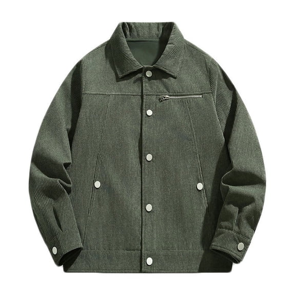 HOOMEUMY Mens Fleece Jacket Classic Solid Coat Turndown Collar Jacket Buttons Design Casual Workout Long Sleeve Clothes Fashion 2025 Trendy Army Green M