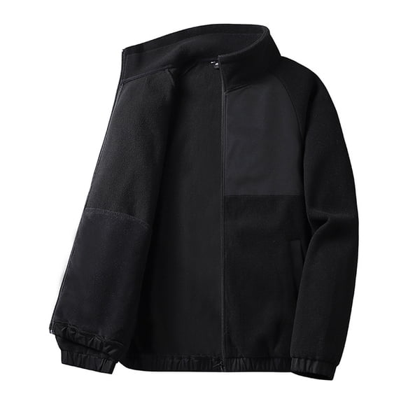 HOOMEUMY Mens Fleece Jacket Stand Collar Jacket Thicken Design Casual Workout Raglan Sleeve Clothes Fashion 2025 Trendy Color Block Coat Black L