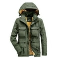 thumbnail image 1 of HOOMEUMY Mens Fleece Lined Cargo Jacket Long Sleeve Clothes Classic Solid Coat Stand Collar Design Thicken Warm Coats with Multi-Pockets Windproof Thermal Snow Jacket Casual Workout Green XXXXL, 1 of 8