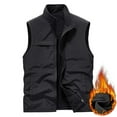 thumbnail image 1 of HOOMEUMY Mens Fleece Lined Cargo Vest Workout Sleeveless Clothes Fashion 2025 Trendy Classic Solid Coat Stand Collar Design Warm Zipper Pockets Padded Vest Casual Black XXXXL, 1 of 2