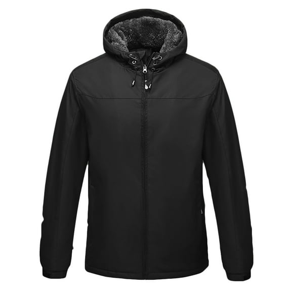 HOOMEUMY Mens Fleece Lined Cotton Jacket Padded Design Casual Workout Long Sleeve Clothes Fashion 2025 Trendy Classic Solid Coat Crew Neck Jacket Black S