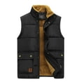 thumbnail image 1 of HOOMEUMY Mens Fleece Lined Cotton Vest Stand Collar Jacket Padded Design Casual Workout Sleeveless Clothes Fashion 2025 Trendy Classic Solid Coat Black XXL, 1 of 9