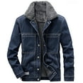 thumbnail image 1 of HOOMEUMY Mens Fleece Lined Denim Jacket Classic Solid Coat Turndown Collar Jacket Padded Design Casual Workout Long Sleeve Clothes Fashion 2025 Trendy Blue M, 1 of 5