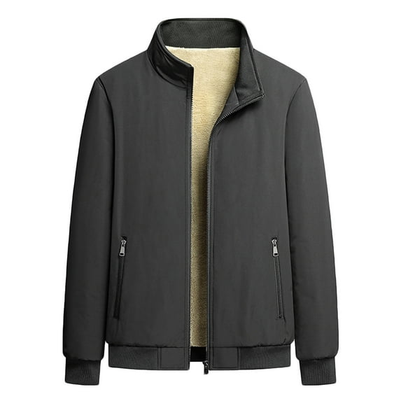 HOOMEUMY Mens Fleece Lined Jacket Trendy Classic Solid Coat Stand Collar Jacket Thicken Design Casual Workout Long Sleeve Clothes Fashion Black XXXXL