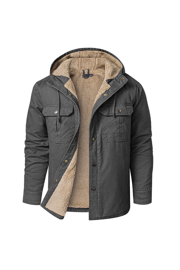 Mens Fleece Lined Jacket Casual Workout Long Sleeve Clothes Fashion 2025 Trendy Classic Solid Coat Crew Neck Jacket Thicken Design Gray L