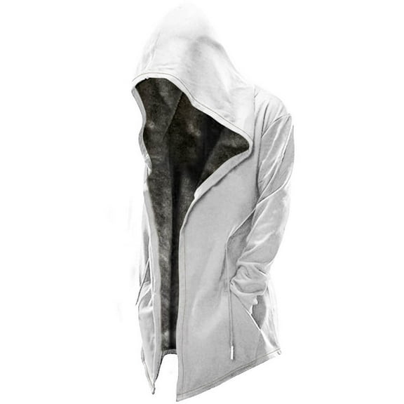 HOOMEUMY Mens Fleece Lined Jacket Workout Long Sleeve Clothes Fashion 2025 Trendy Classic Solid Coat Crew Neck Jacket Padded Design Casual White XXXL