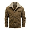 thumbnail image 1 of HOOMEUMY Mens Fleece Lined Jacket Workout Long Sleeve Clothes Fashion 2025 Trendy Vintage Solid Coat Turndown Collar Jacket Padded Design Casual Brown XL, 1 of 5