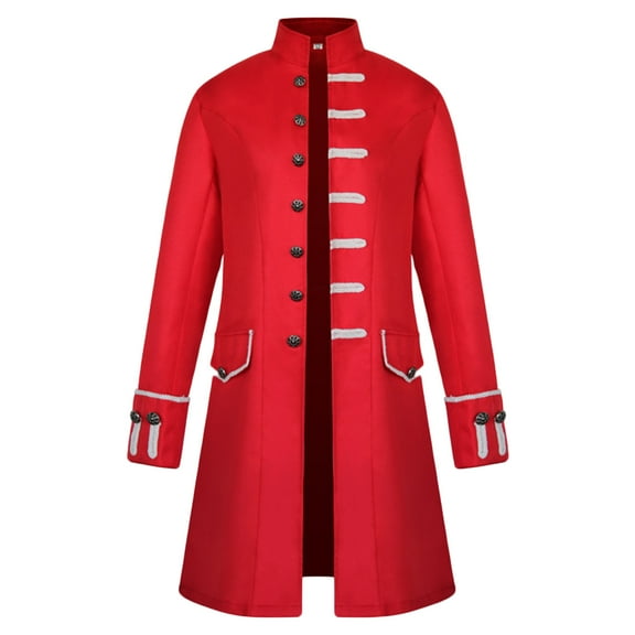 HOOMEUMY Mens Gothic Coat Casual Workout Long Sleeve Clothes Fashion 2025 Trendy Classic Solid Coat Stand Collar Jacket Steampunk Design Red XL
