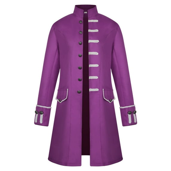 HOOMEUMY Mens Gothic Coat Steampunk Design Casual Workout Long Sleeve Clothes Fashion 2025 Trendy Classic Solid Coat Stand Collar Jacket Purple L