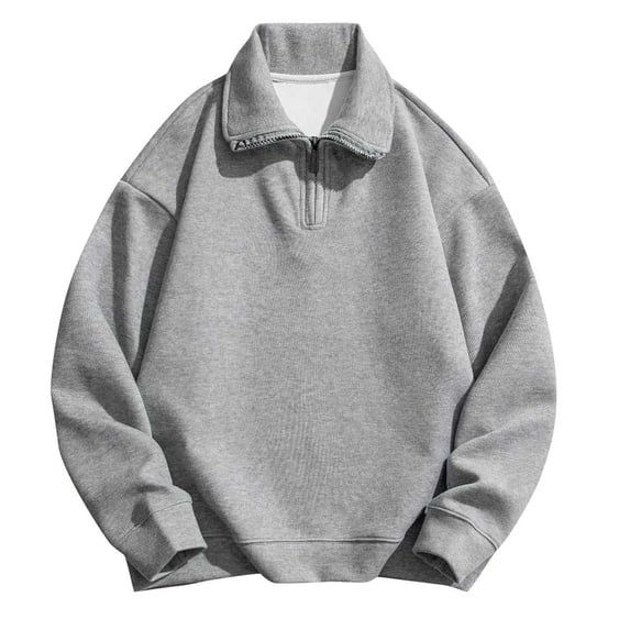 HOOMEUMY Mens Half-Zip Sweatshirts Basic Drop Shoulder Shirts Fashion 2025 Trendy Classic Solid Design Turndown Collar Tops Loose Fit Blouse Casual Gray S