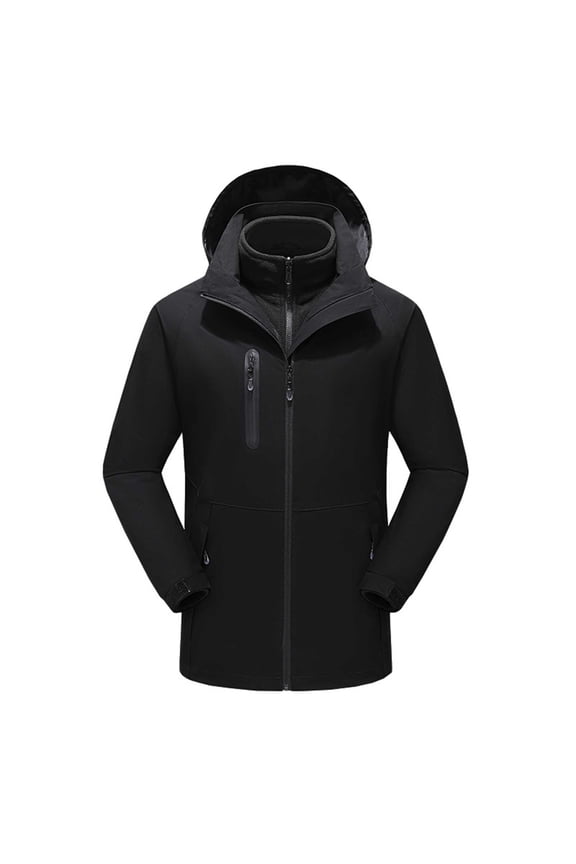 Mens Heating Interchange Jacket Casual Workout Long Sleeve Clothes Fashion 2025 Trendy Classic Solid Coat Stand Collar Jacket Waterproof Design Black XXXL