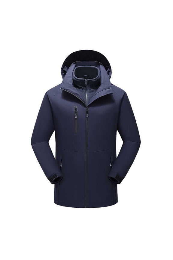 Mens Heating Interchange Jacket Stand Collar Jacket Waterproof Design Casual Workout Long Sleeve Clothes Fashion 2025 Trendy Classic Solid Coat Blue XXXXL