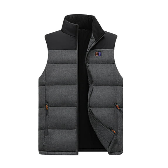 HOOMEUMY Mens Heating Warm Cotton Vest Sleeveless Clothes Fashion 2025 Trendy Classic Solid Coat Stand Collar Jacket Lightweight Design Casual Workout Gray XXXL