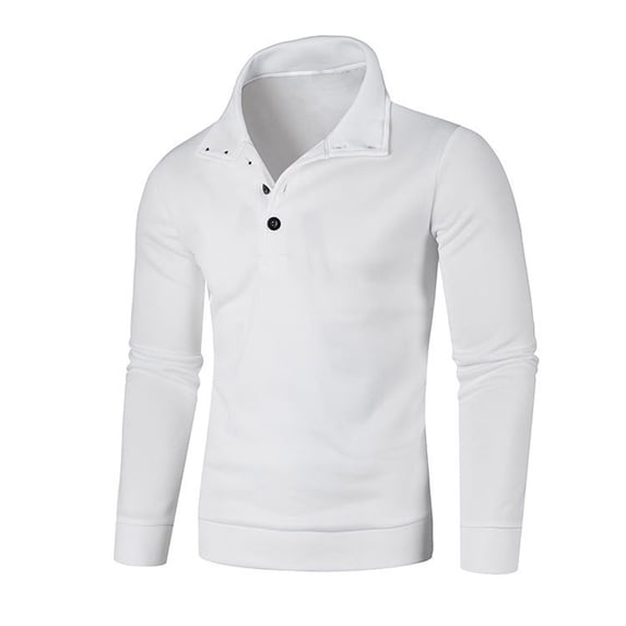 HOOMEUMY Mens Henley Pullover Sweatshirt Classic Solid Coat Stand Collar Jacket Thin Velvet Design Casual Workout Long Sleeve Clothes Fashion 2025 Trendy White XXXL