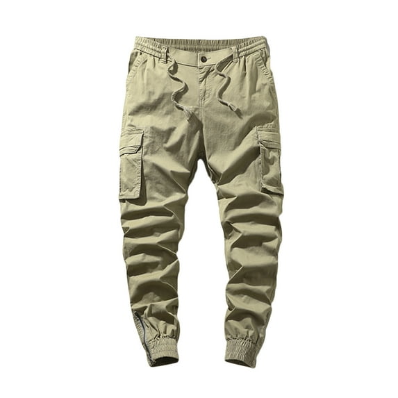 HOOMEUMY Mens Hiking Pants Versatile Basic Elastic Waist Style Fashion 2025 Trendy Casual Trousers Bound Feet Pants Drawstring Design Yellow XXXL