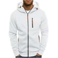 thumbnail image 1 of HOOMEUMY Mens Hooded Athletic Jackets Classic Solid Coat Stand Collar Jacket Breathable Design Casual Workout Long Sleeve Clothes Fashion 2025 Trendy White M, 1 of 4