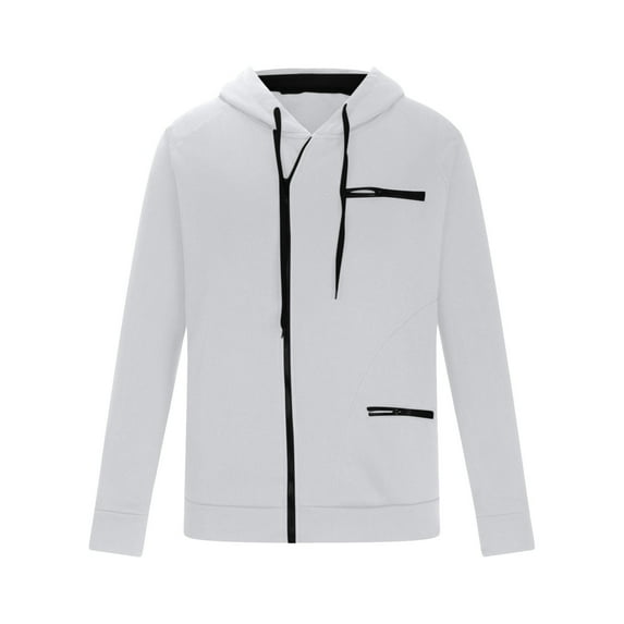 HOOMEUMY Mens Hooded Athletic Jackets Workout Raglan Sleeve Clothes Fashion 2025 Trendy Classic Solid Coat Crew Neck Jacket Drawstring Design Casual White M