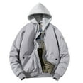 thumbnail image 1 of HOOMEUMY Mens Hooded Bomber Jacket Crew Neck Jacket Loose Fit Design Casual Workout Long Sleeve Clothes Fashion 2025 Trendy Classic Solid Coat Gray M, 1 of 7