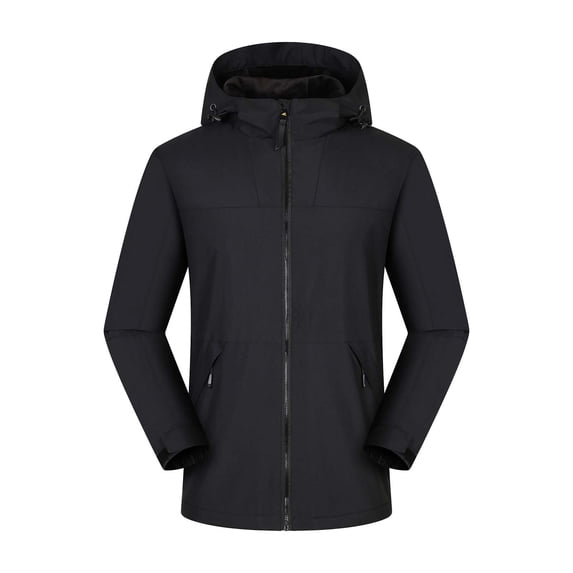 HOOMEUMY Mens Hooded Interchange Jacket 2025 Trendy Classic Solid Coat Stand Collar Jacket Waterproof Design Casual Workout Long Sleeve Clothes Fashion Black XXL