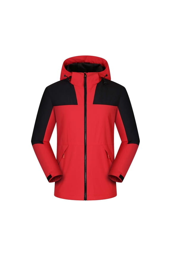 Mens Hooded Interchange Jacket 2025 Trendy Classic Solid Coat Stand Collar Jacket Waterproof Design Casual Workout Long Sleeve Clothes Fashion Red XL