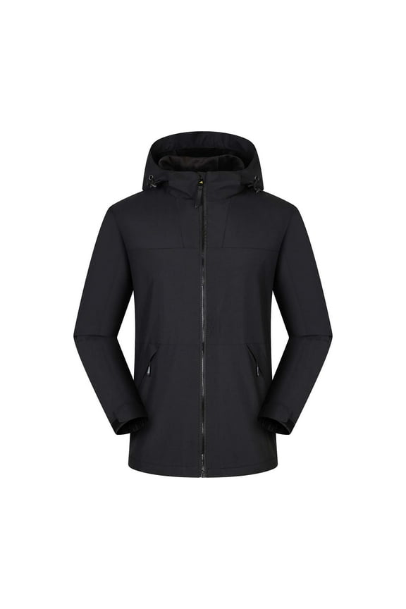 Mens Hooded Interchange Jacket Waterproof Design Casual Workout Long Sleeve Clothes Fashion 2025 Trendy Classic Solid Coat Stand Collar Jacket Black M