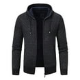 thumbnail image 1 of HOOMEUMY Mens Hooded Knitted Cardigan Jacket Warm Thickened Pockets Zipper Jacket Casual Workout Long Sleeve Clothes Fashion 2025 Trendy Classic Solid Coat Crew Neck Design Black L, 1 of 3