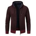 thumbnail image 1 of HOOMEUMY Mens Hooded Knitted Cardigan Jacket Warm Thickened Pockets Zipper Jacket Casual Workout Long Sleeve Clothes Fashion 2025 Trendy Classic Solid Coat Crew Neck Design Red L, 1 of 3